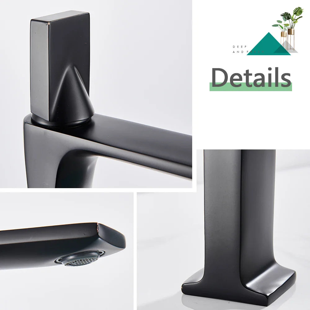Afralia™ Matte Black Bathroom Basin Faucet Hot Cold Mixer Tap Chrome Brass Sink Crane