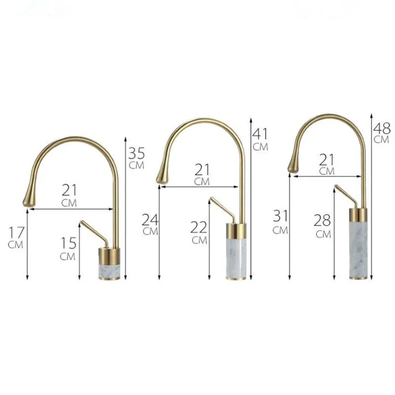 Afralia™ Gold & Marble Basin Faucet: Single Handle Swivel Sink Water Crane