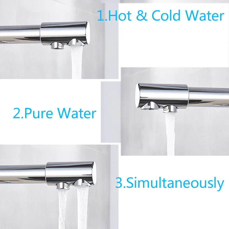 Afralia™ Chrome Dual Handle Kitchen Faucet with 360 Rotation and Water Filter