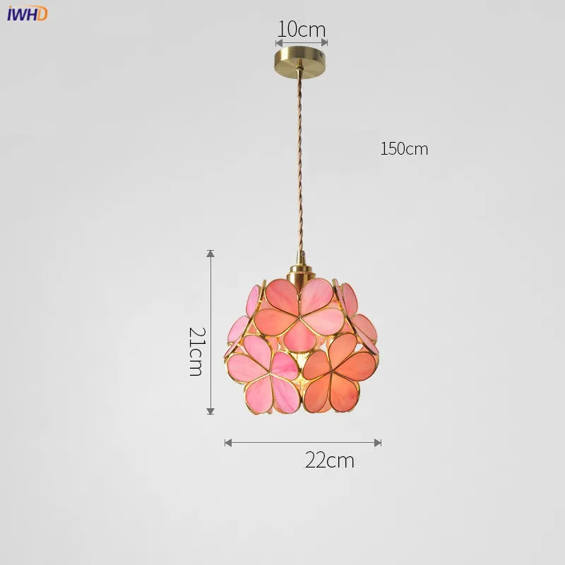 Afralia™ Nordic Flower Copper Glass LED Pendant Light for Bedroom Dinning Living Room