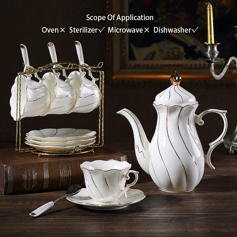 Afralia™ European Bone China Coffee Set with Gold Inlay, Porcelain Tea Set & Coffeeware