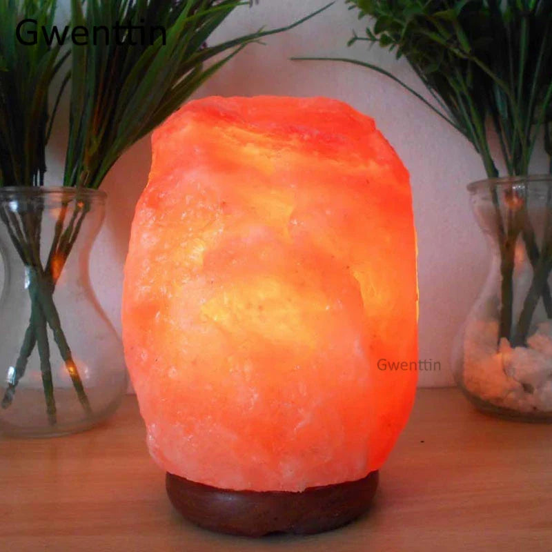 Himalayan Crystal Salt Lamp LED Night Light on Wooden Base by Afralia™