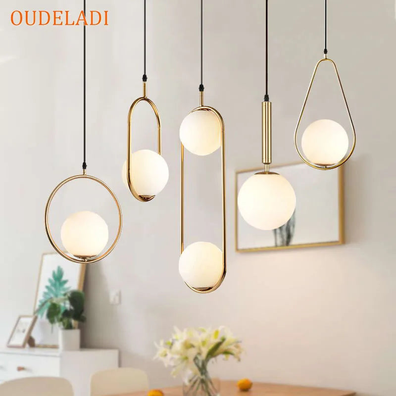 Afralia™ Nordic Gold Glass Ball Pendant Lights: Modern LED Hanging Lamp for Home Decor
