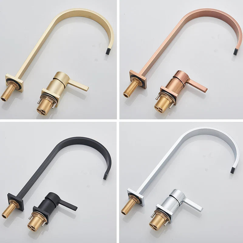 Afralia™ Brushed Gold Basin Faucet Single Handle Widespread Bathroom Sink Mixer Tap