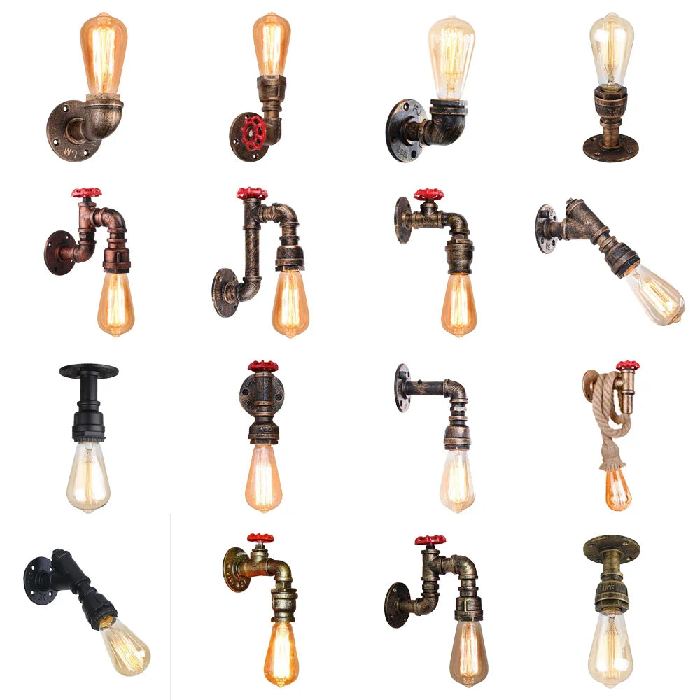 Afralia™ Industrial Water Pipe Wall Sconce for Restaurant Cafe Bar Kitchen