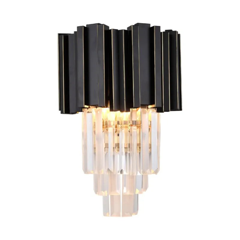 Afralia™ Gold Black Crystal Wall Sconce, Modern K9 Crystal Drops Shade Wall Lamp