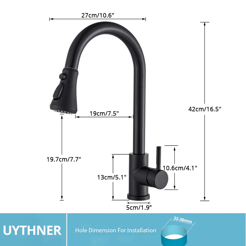 Afralia™ Matte Black Kitchen Faucet Pull Out Sink Mixer Tap 360 Rotation Deck Mounted