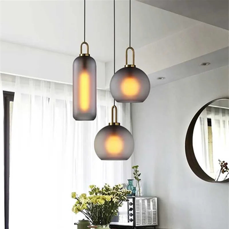 Afralia™ Modern Glass Pendant Light for Kitchen Dining Bedroom | Gray Suspension Lamps