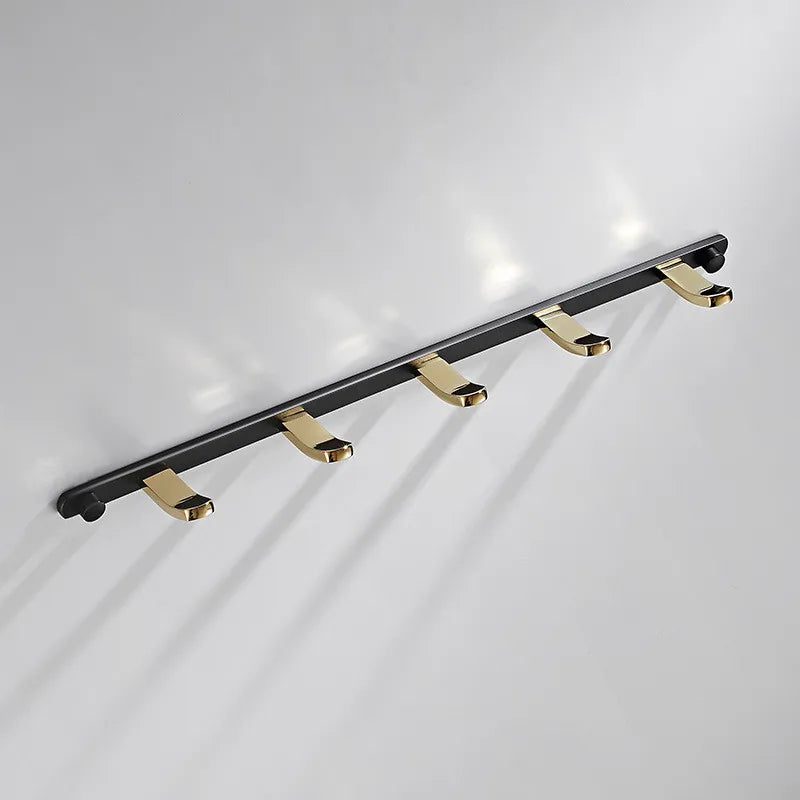 Afralia™ Brass 5-Hook Robe Rack in Black Gold for Wall Mount Towel & Clothes Storage