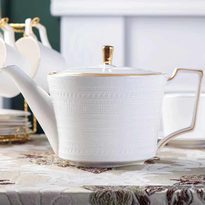 Afralia™ Bone China White Tea Set: Coffee Cup, Saucer, Milk Jar, Sugar Bowl, British Teaware