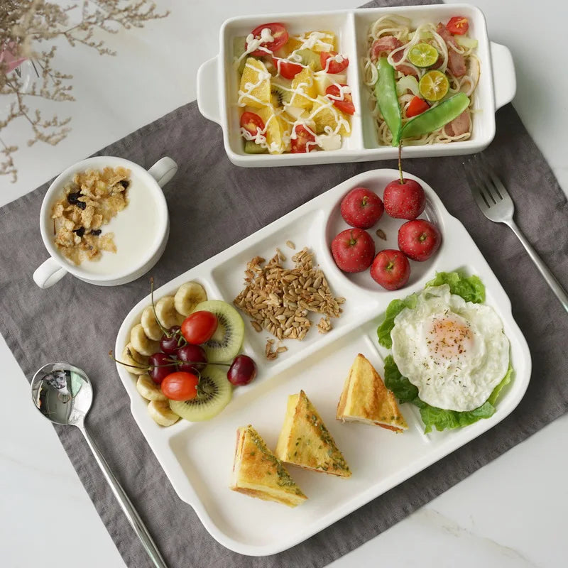 Afralia™ Ceramic Divided Plate - Versatile White Porcelain Dish for Breakfast, Fruit, and More