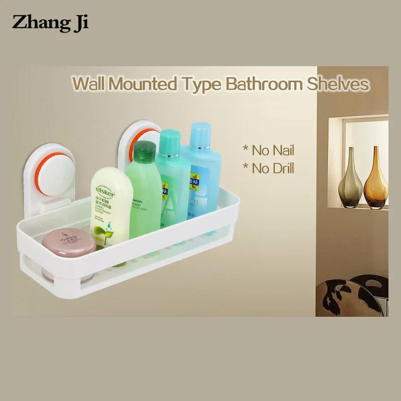 Afralia™ ABS Suction Cup Bathroom Shelf Organizer - Wall Mounted Shower Rack & Basket Holder