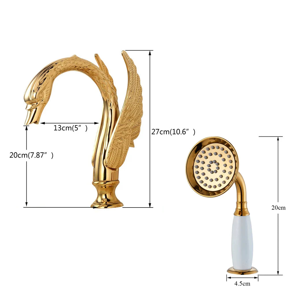 Afralia™ Crystal Knob Swan Faucet 5-Hole Widespread Tub Mixer with Handshower