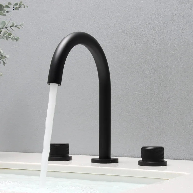 Afralia™ Black & Brushed Gold Basin Faucets: Total Brass 3-Hole Waterfall Sink Faucet