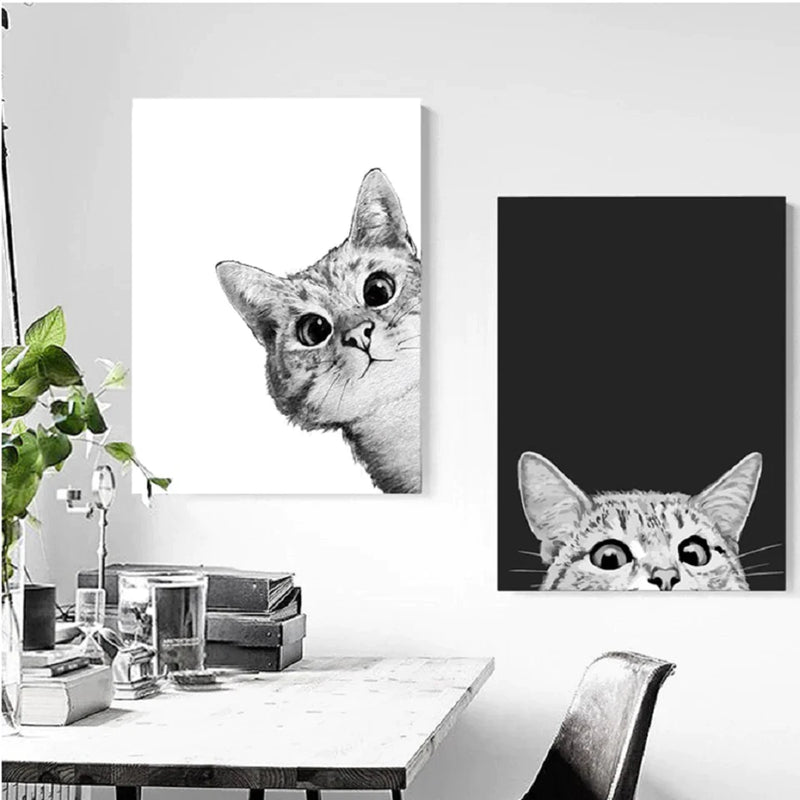 Nordic Cats Wall Art Set by Afralia™ - Stylish Black White Animal Posters for Home Decor