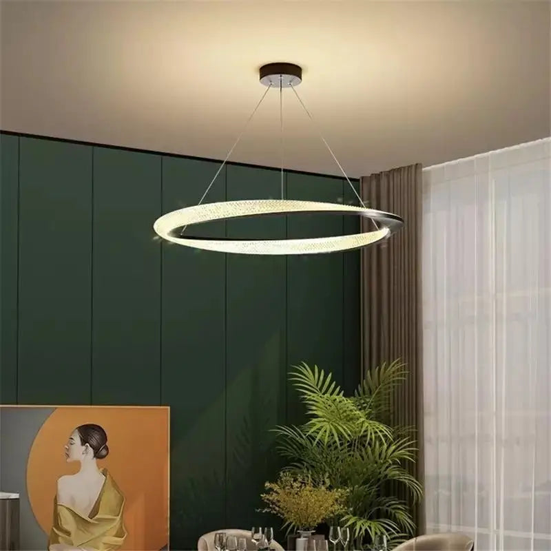 Afralia™ Black Circle Chrome Chandelier for Indoor Living Room Bedroom Kitchen Loft Office Hall