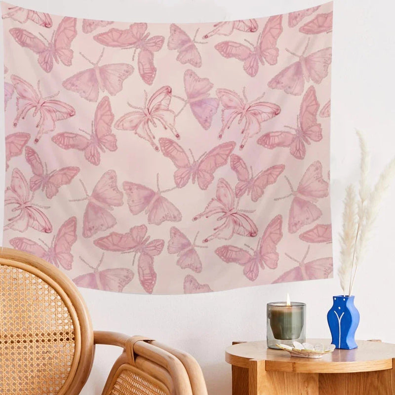 Afralia™ Pink Butterfly Hippie Tapestry for Bedroom and Living Room Decor