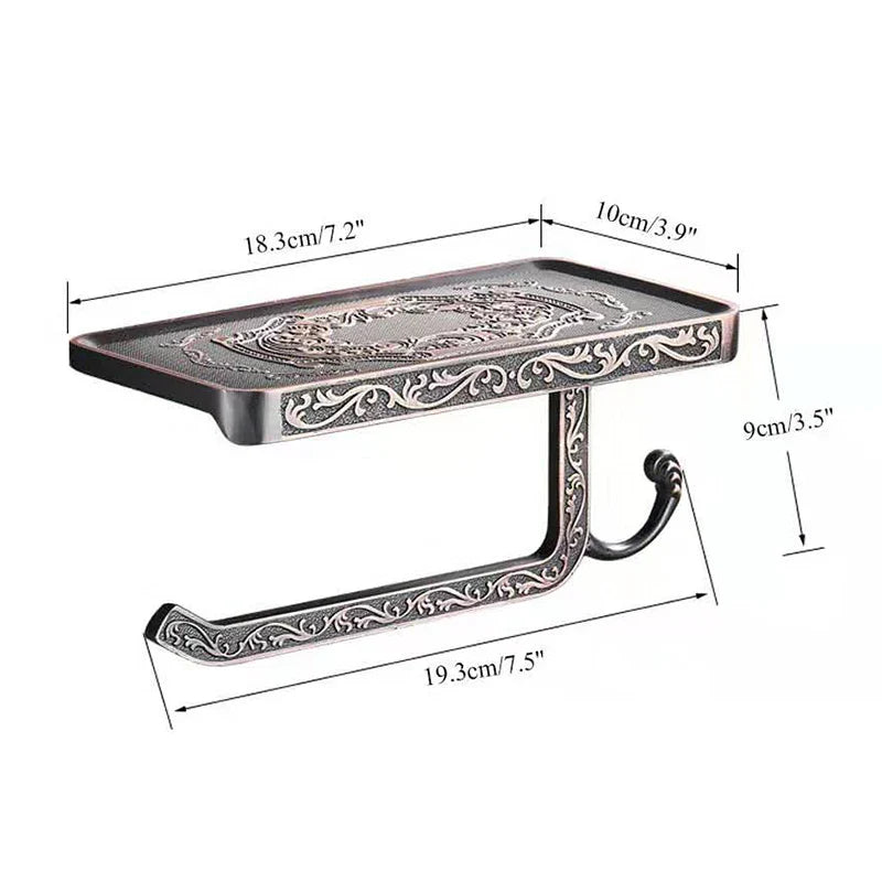 Afralia™ Black Toilet Paper Holder with Phone Rack: Wall-Mounted Aluminum Bathroom Storage