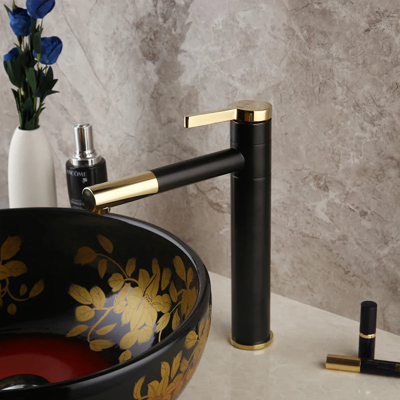 Afralia™ Black Ceramic Hand-Painted Washbasin with Swivel Brass Faucet