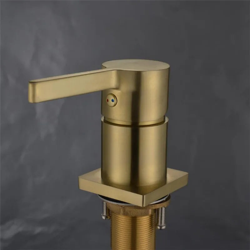 Afralia™ Brushed Gold Basin Faucet: 360 Rotating Two Hole Widespread Bathroom Sink Tap
