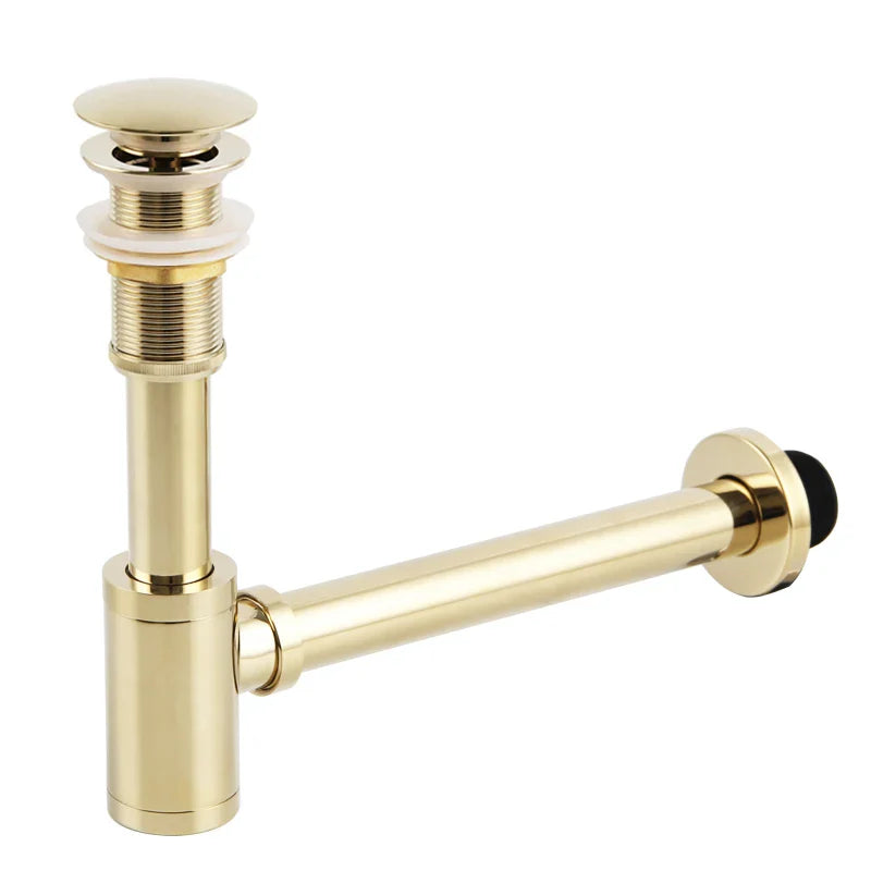 Afralia™ Antique Brass Pop Up Drain Kit with P-Trap Pipe for Bathroom Sink.