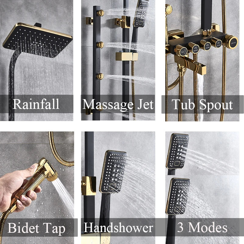 Afralia™ 5-Function Shower Faucet Set with Rain Shower Head, Hand Shower, and Bathtub Spout