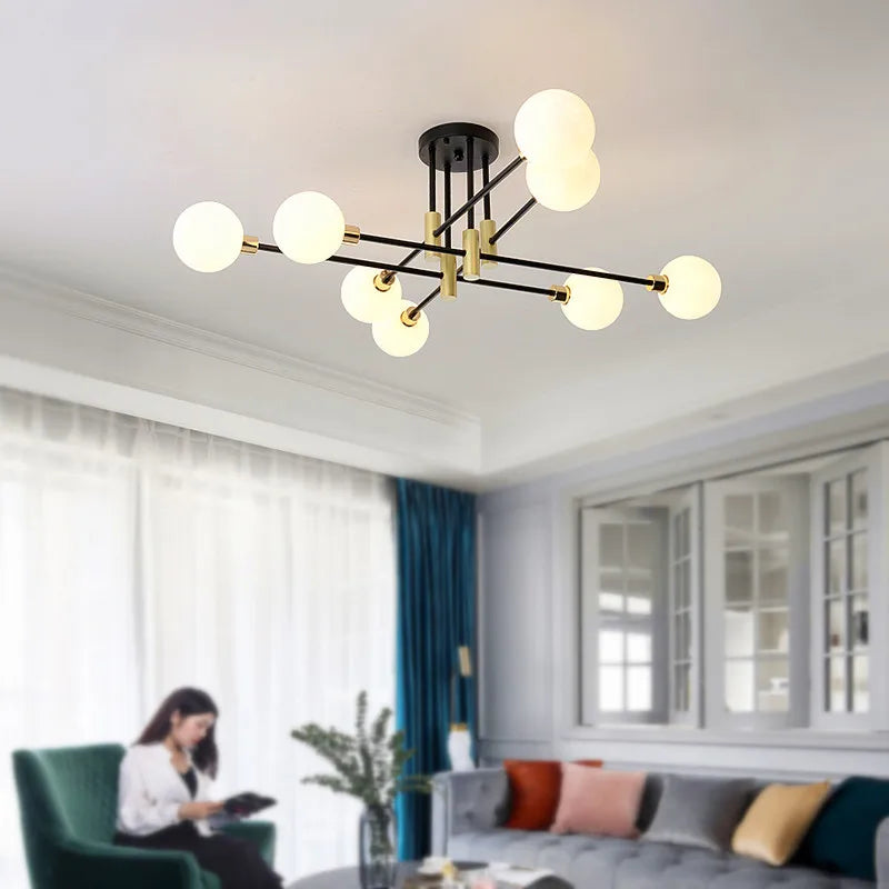 Afralia™ Black & Gold LED Chandelier: Modern E27 Glass Ball Lamp for Home Lighting