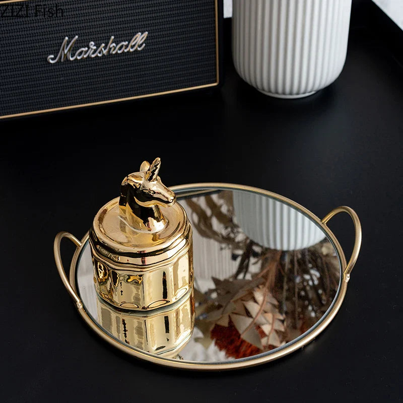 Afralia™ Brass Handle Storage Tray Mirror | Elegant Glass Tray for Home Decor & Gourmet Display