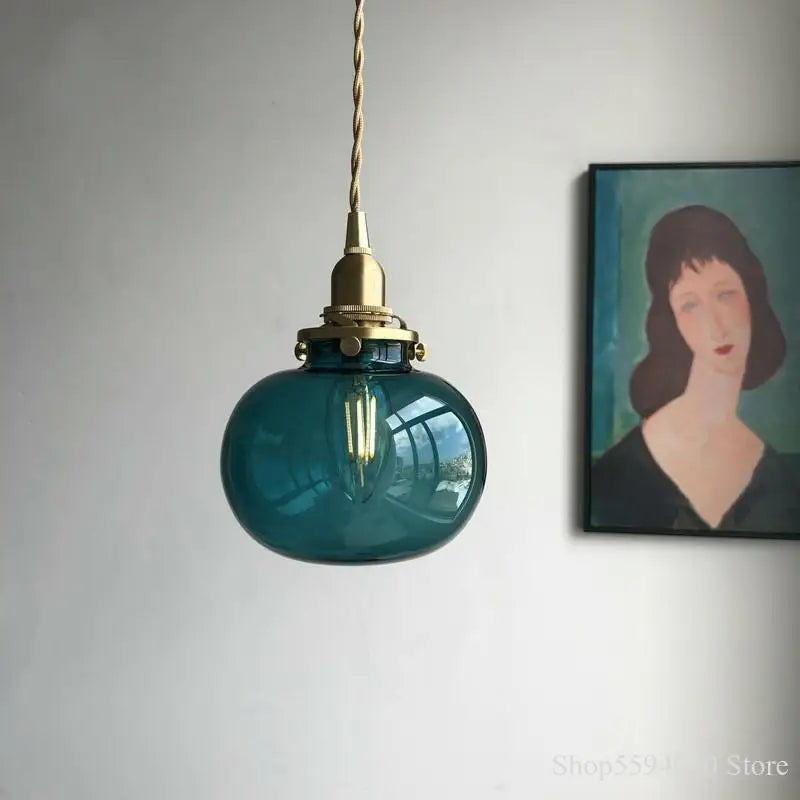 Afralia™ Brass Glass Pendant Chandelier, Retro Design, E27, Bedroom Bar Hanging Light
