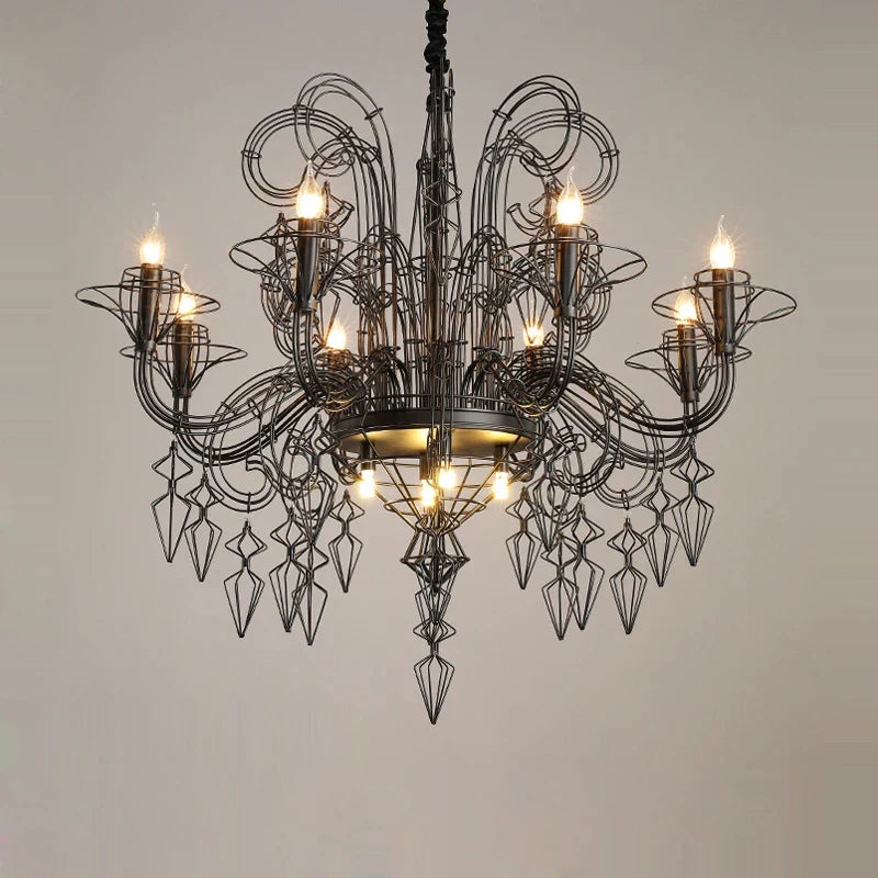Afralia™ Baroque Black White Iron Designer LED Chandelier for Foyer