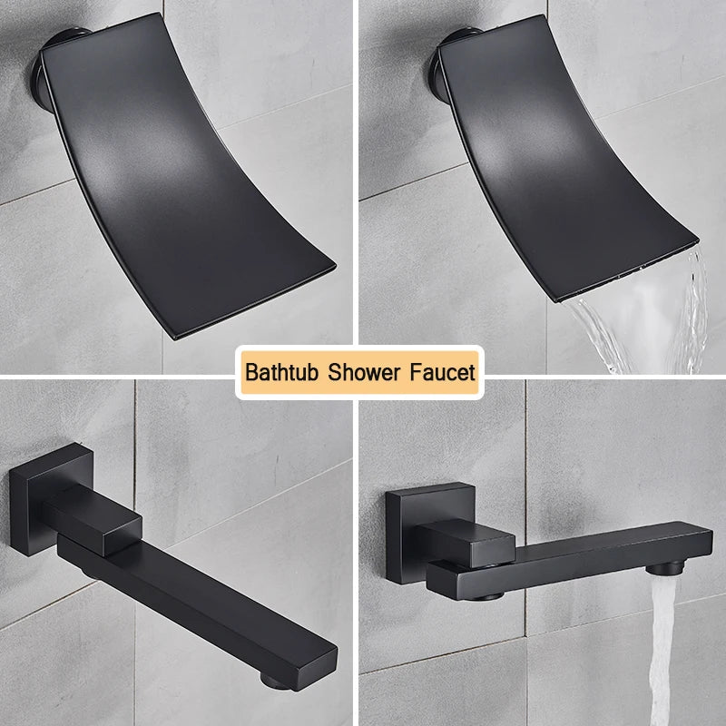 Afralia™ Thermostatic Black Brass Concealed Shower Faucet, Rainfall Bathroom Mixer Tap