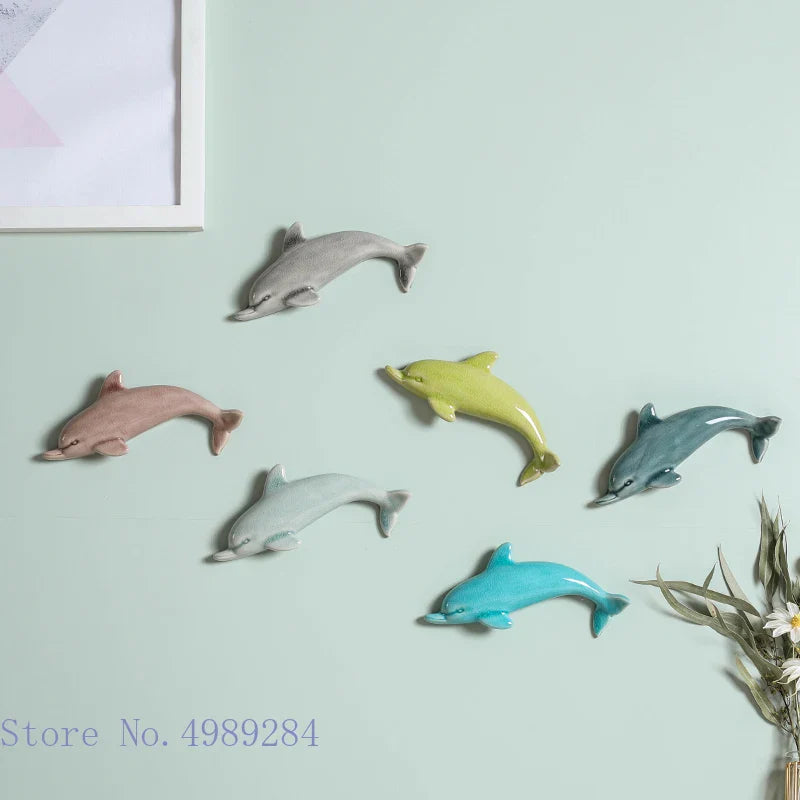 Afralia™ Dolphin Fish Ocean Background Ceramic Wall Decoration for Children's Room
