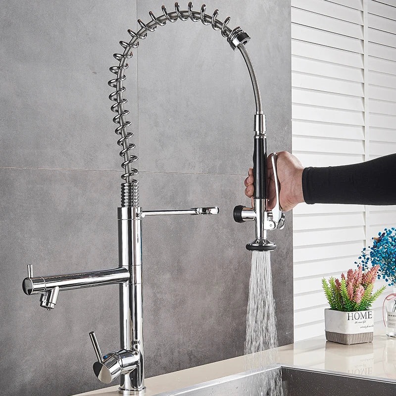 Afralia™ Chrome Spring Pull Down Kitchen Faucet with Hands-Free Sprayer Head