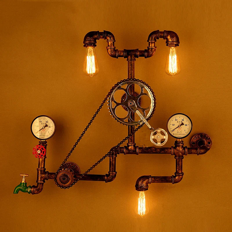 Afralia™ Industrial Water Pipe Wall Lights Iron Rust Retro Wall Sconce Vintage Home Lighting Fixtures
