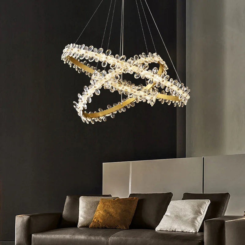 Afralia™ Crystal LED Chandelier: Luxury Lighting for Living, Dining, Kitchen - Elegant Iron & Aluminum Design