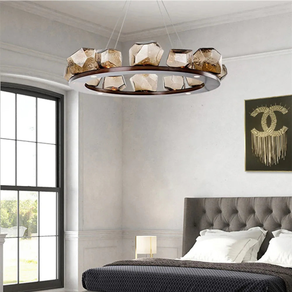 Afralia™ Round LED Glass Chandelier: Postmodern Art Designer Lighting for Home, Restaurant & Foyer