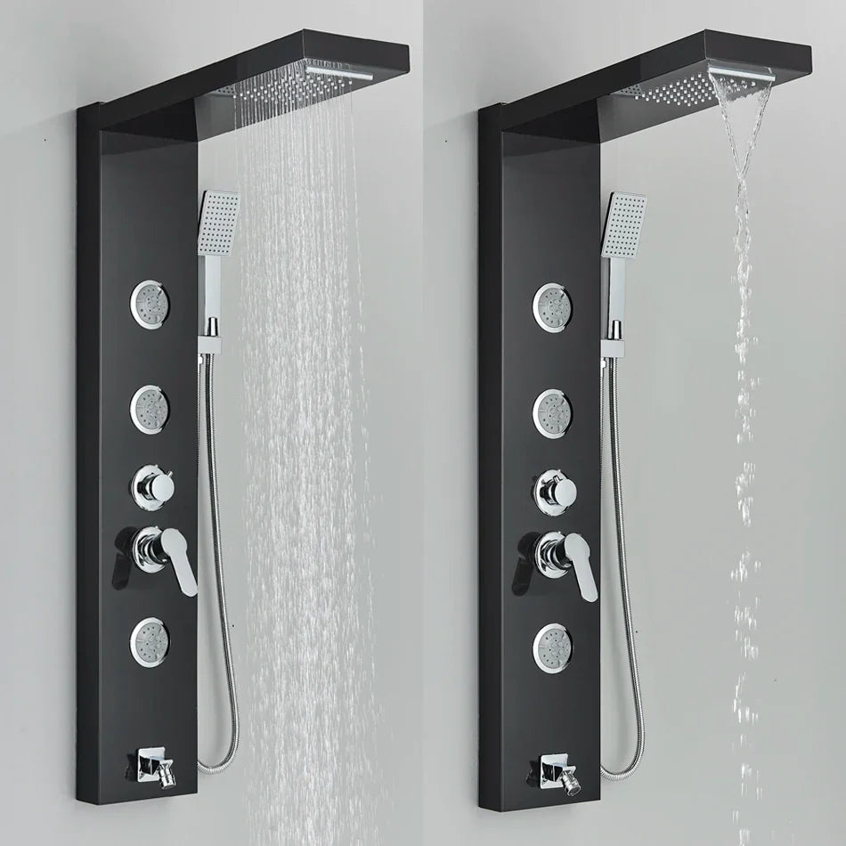 Afralia™ Waterfall Rainfall Massage Jets Shower Mixer Panel Head for Bath and Bathroom.