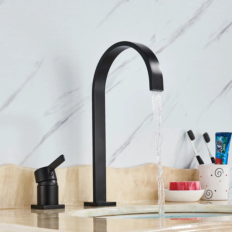 Afralia™ Matte Black Waterfall Basin Faucet: 360 Rotate Hot Cold Mixer Tap