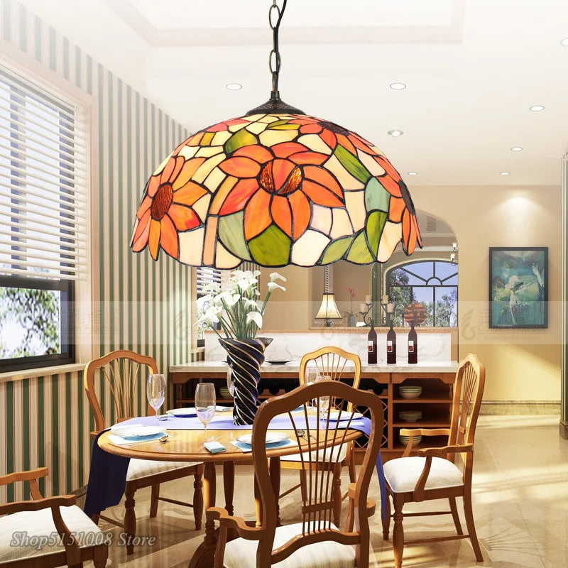 Afralia™ Baroque Tiffany Pendant Light Stained Glass Chandelier for Home Dining Room E27