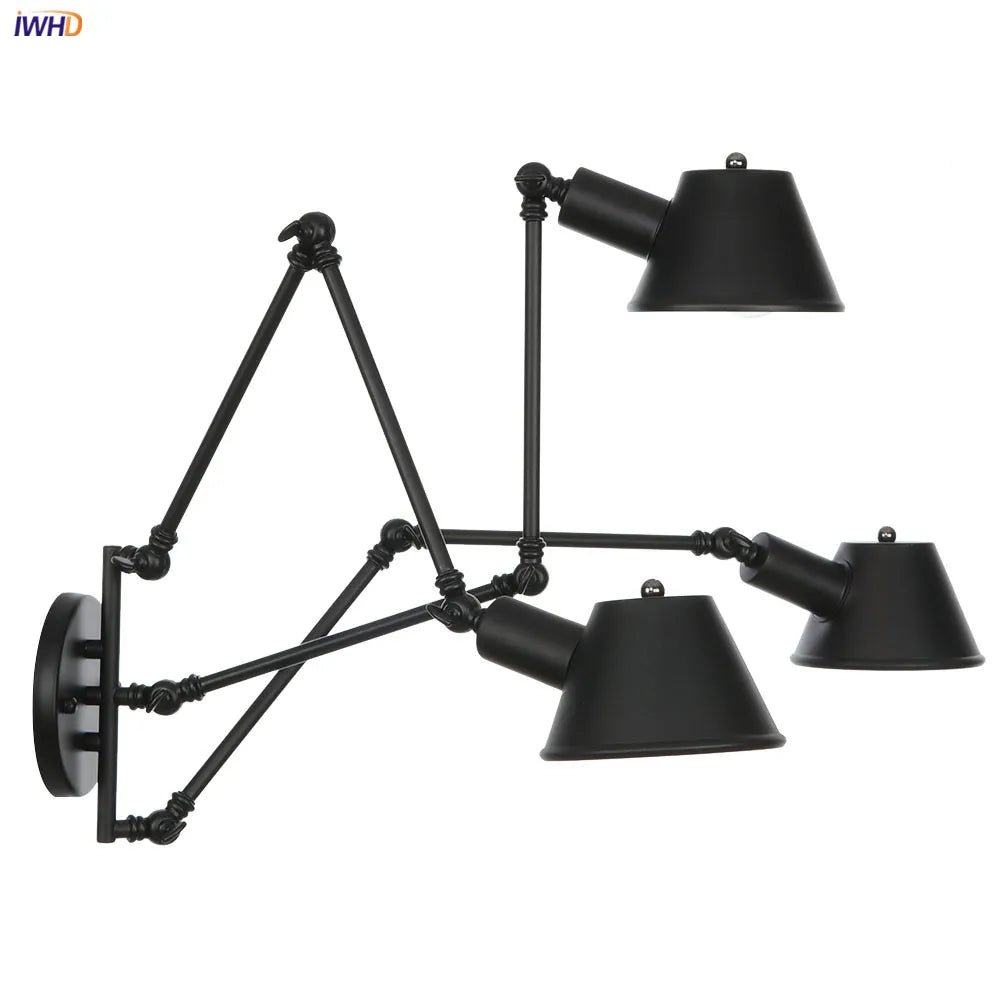 Afralia™ Swing Arm LED Wall Light Industrial Vintage Sconce - 3 Heads Loft Style