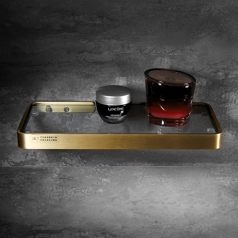Afralia™ Brushed Gold Bathroom Corner Shelf Wall-Mounted Storage Organizer