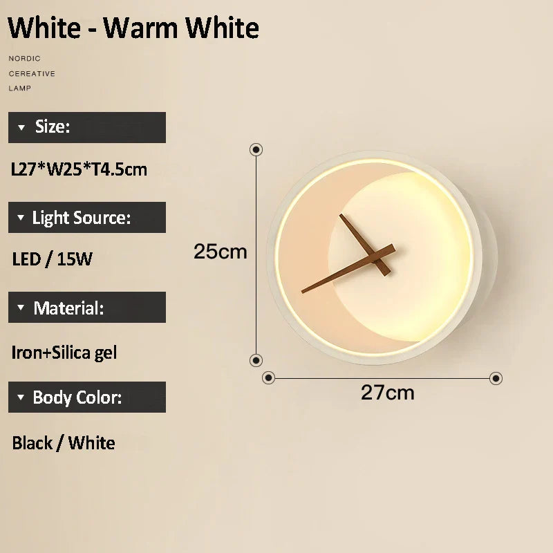 Afralia™ Modern LED Wall Clock Lamp for Living Room Bedroom Dining Hotel Bar
