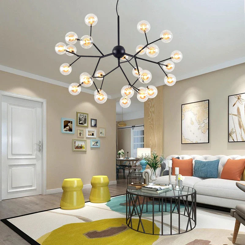 Afralia™ Heracleum Firefly Glass Ball Chandelier: Gold Luxury Lighting for Dining Kitchen Staircase