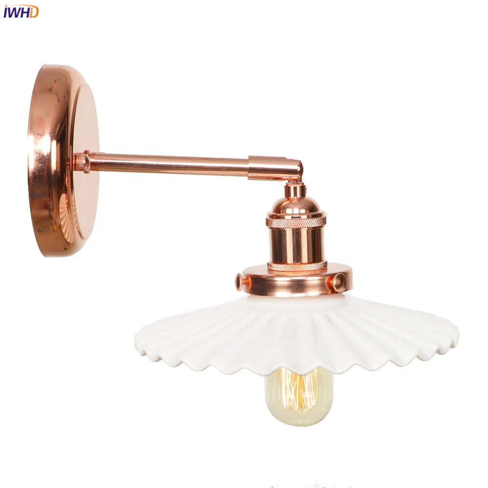 Afralia™ White Ceramic LED Wall Sconce Switch Rose Gold Color Wall Lamp