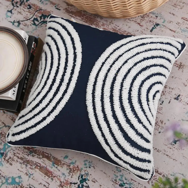 Navy Blue Embroidered Cotton Cushion Cover 45x45cm, Moroccan Style for Afralia™