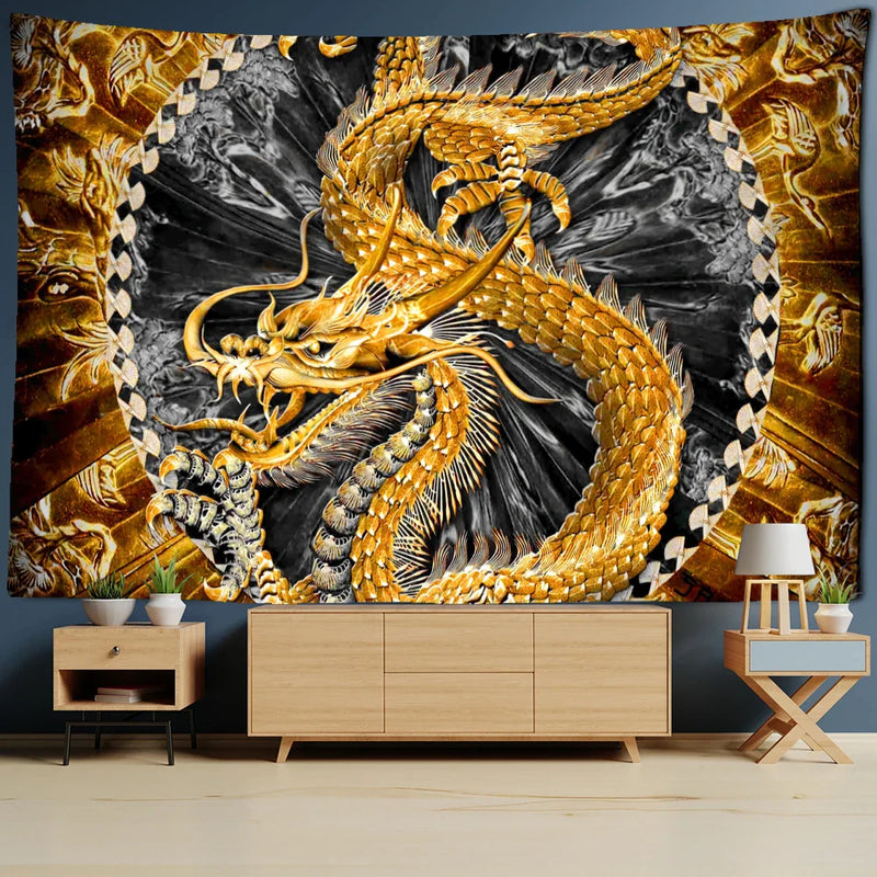 Afralia™ Red Loong Dragon Totem Tapestry - Castle Wall Hanging, Bedspread, Beach Mat