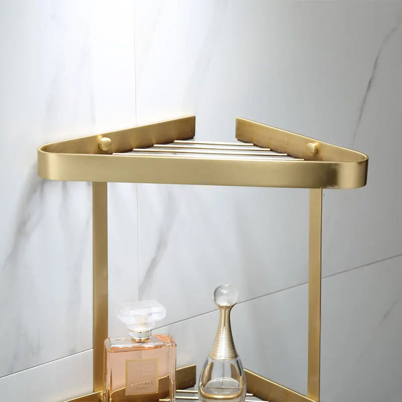 Afralia™ Brass Bathroom Shower Rack: Brushed Gold Corner Shelf for Bath and Shower Storage