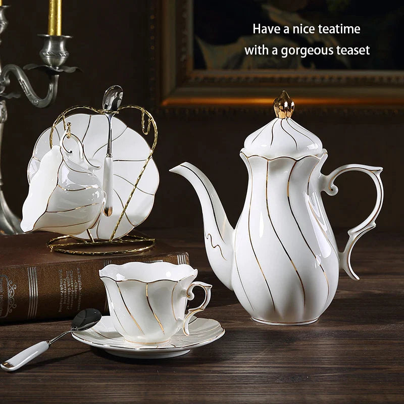 Afralia™ European Bone China Coffee Set with Gold Inlay, Porcelain Tea Set & Coffeeware