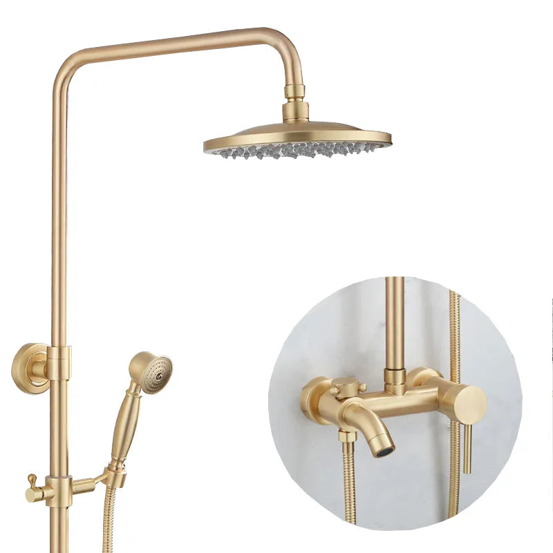 Afralia™ Brushed Gold Rainfall Shower Set Mixer Tap Tub Bathtub Faucet Brass