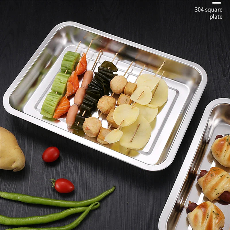 Afralia™ Stainless Steel BBQ Trays Dessert Baking Pan Kitchen Organizer Dish